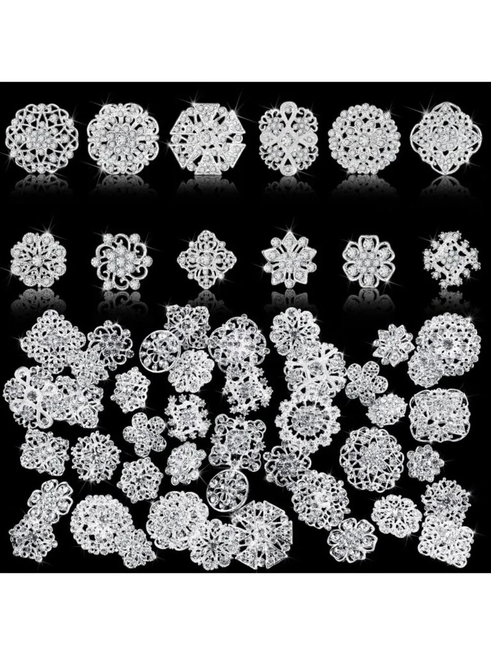 36 Clear Rhinestone Brooches - Crystal Flower Pins for Crafts, DIY Wedding